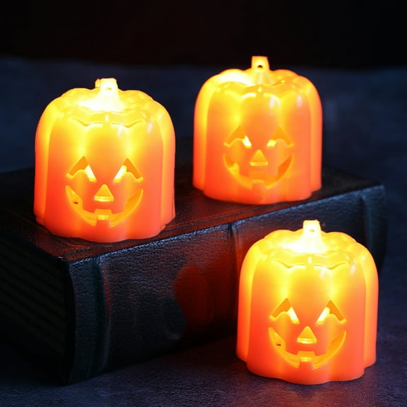 AUHomi 2PCS Halloween LED Pumpkin Lantern Ornament, Halloween Decoration - Funny Light Up Pumpkin Decor Ornament for Haunted House Yard Lawn Garden Halloween Table Decor
