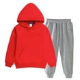 thumbnail image 2 of Auroural Sweatsuits for Toddler Girls Children's Solid Color Casual Fashion Long Sleeved Hooded Sweatshirt And Long Pants Two-piece Set For Kids Red 2-3 Years, 2 of 5