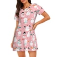 thumbnail image 1 of Disketp Cute Pink Snowman Cat para Camisón Corto de Manga Corta para Mujeres, Camisón Cómodo con Escote Redondo, Bonito y Confortable, 1 of 6