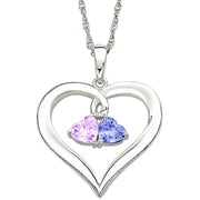 Personalized Planet Couple's Birthstone Sterling Silver Hearts Pendant, 20"