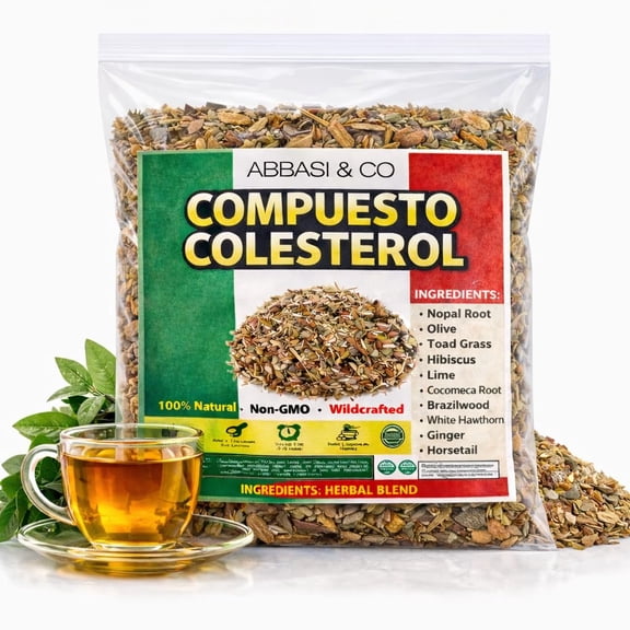 Colesterol Herbal Compound Tea Manages Cholesterol & Triglycerides Compuesto Ancestral Hierbas Naturales W/ Toad Grass, Nopal, Ginger, White Hawthorn, Hibiscus, Cocomeca