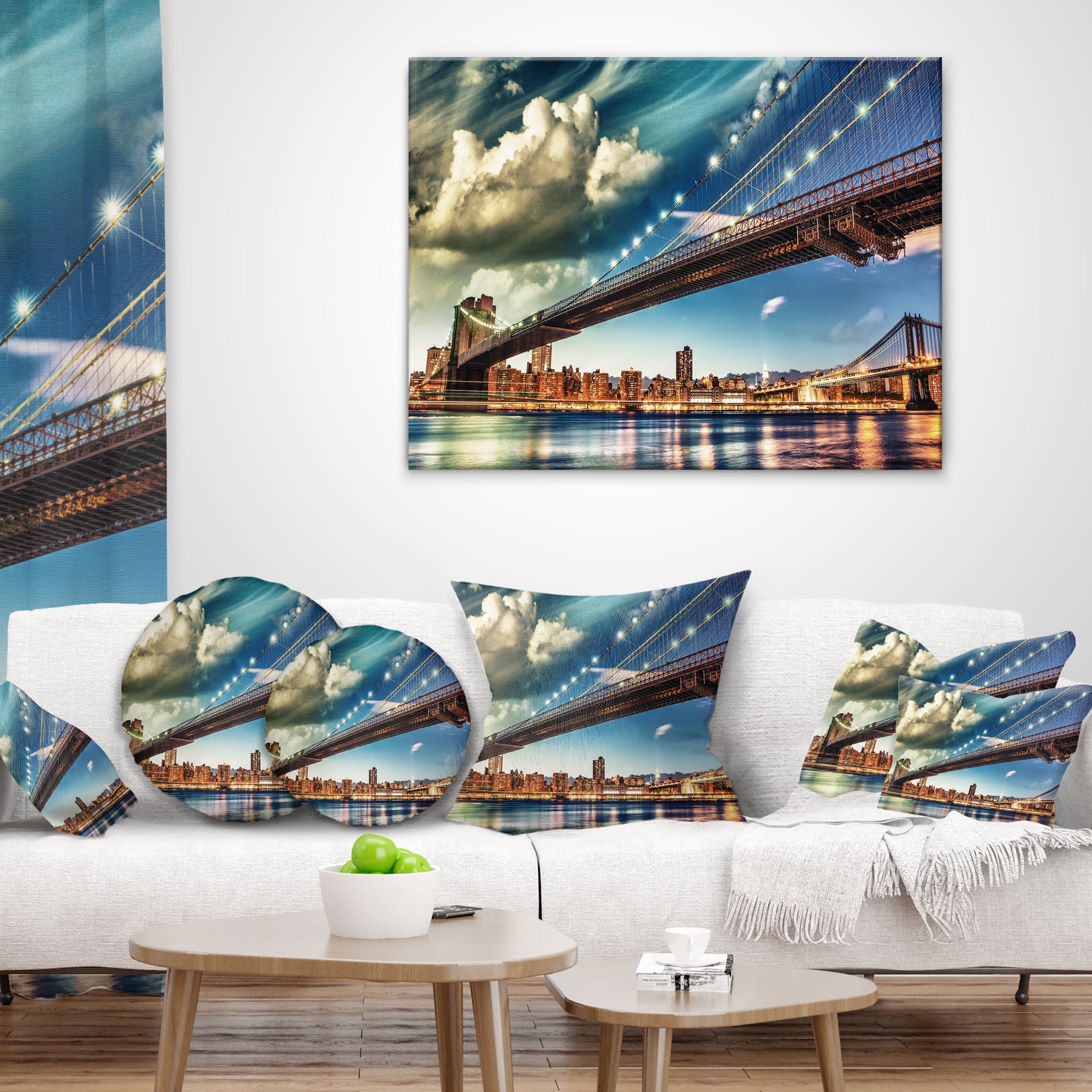 Designart Manhattan Skyline at Summer - Cityscape Photo Throw Pillow - 18x18