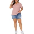 thumbnail image 2 of Agnes Orinda Women's Plus Size Waffle Tunic Tops Button Decor V Neck Roll Short Sleeve Summer Tshirt Casual Blouse 1X Pink, 2 of 6