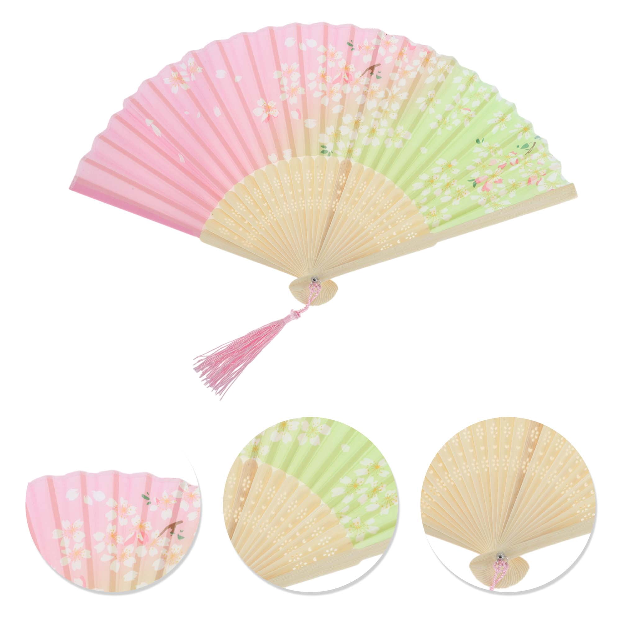 Unique Bargains Ancient Style Folding Fan 1Pc Pink Green [Floral Style]