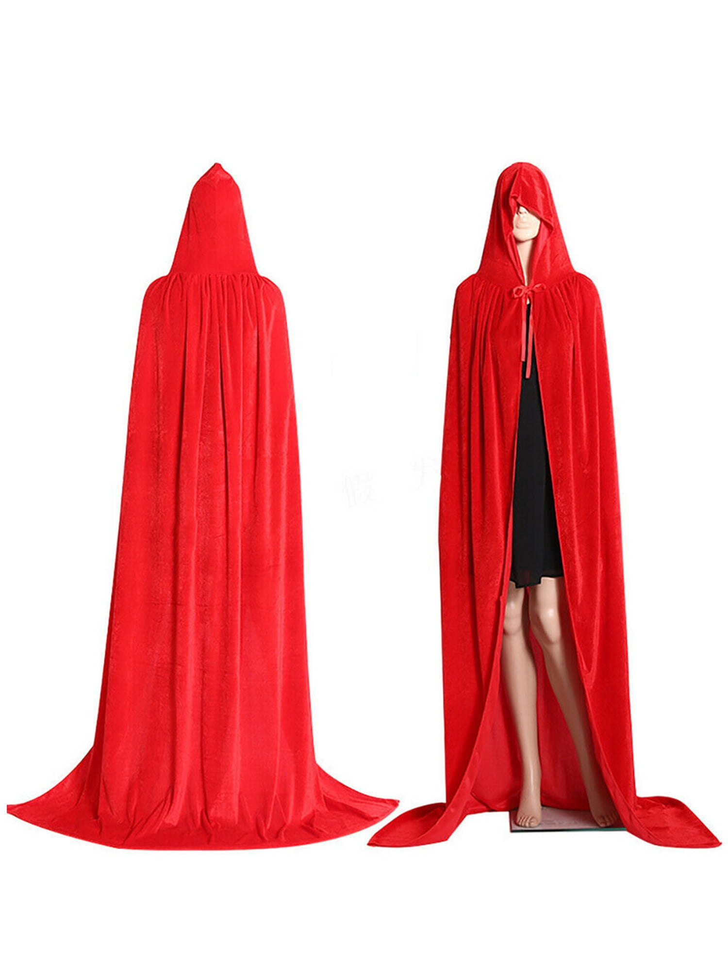 Adult Halloween Velvet Cloak Hooded Medieval Costume Witch Vampire