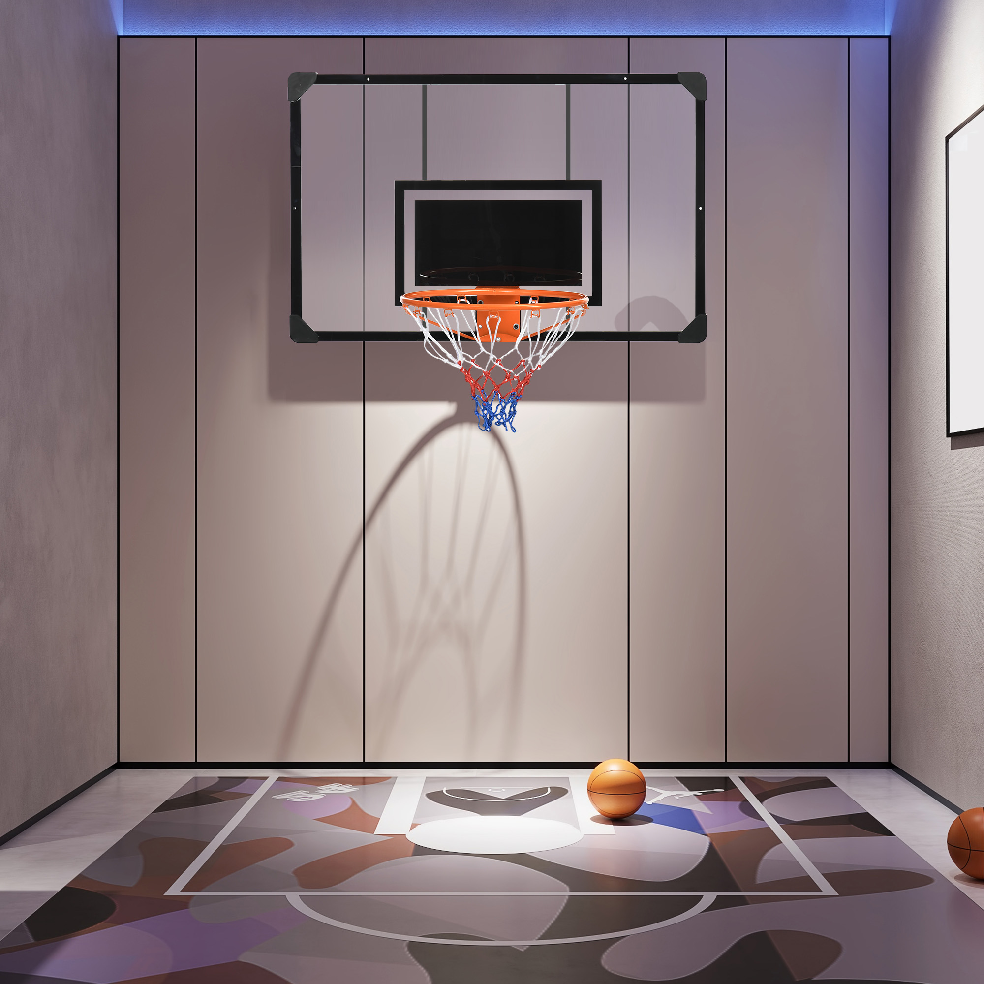 Basketball Hoop Soozier Wall Mounted Basketball Hoop with 45" x 29" Shatter Proof Backboard, Durable Rim and All-Weather Net for Indoor and Outdoor Use,Basketball Goal