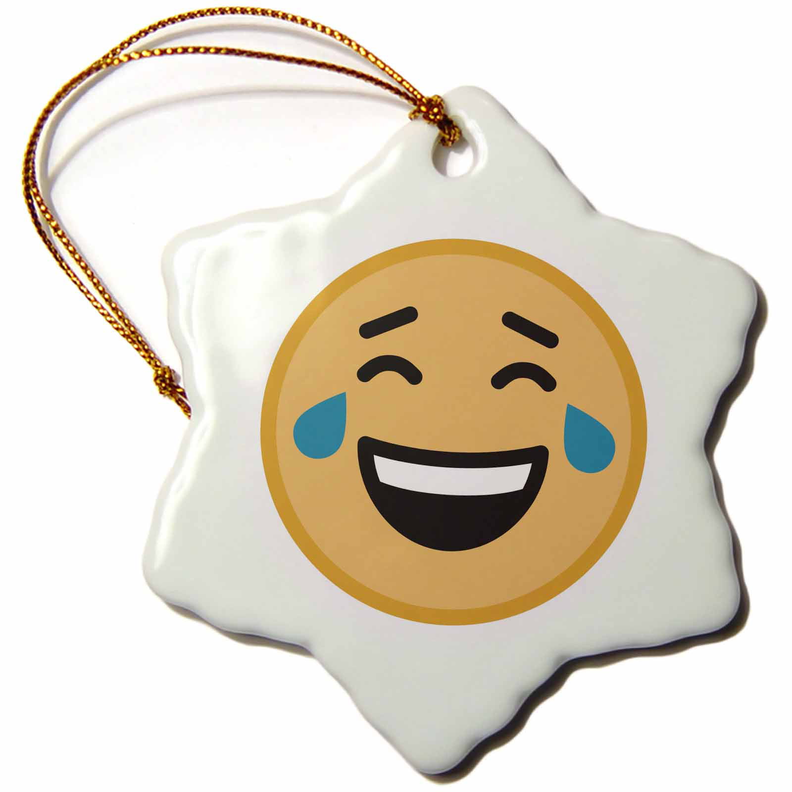 3dRose Crying laughing emoji, picture of laughing emoji on white background  - Snowflake Ornament, 3-inch 