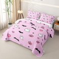 thumbnail image 3 of Homewish Girly Cute Halloween Ghost Quilt Full,Heart Bat Pumpkin Pattern Full Bedspread Sets,Light Pink Black,3 Pieces, 3 of 7