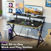 RSPGAME 43 Music Sync LED Gaming Desk,X-Shape Ergonomic Monitor Stand Gamer Table,PC Desk with Dynamic Lighting,Color Changing Office Desks,Black Racing