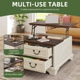 thumbnail image 3 of Uforic Farmhouse Lift Top Coffee Table with Storage, Square Center Dining Table with 2 Large Drawers, Rustic White, 3 of 6