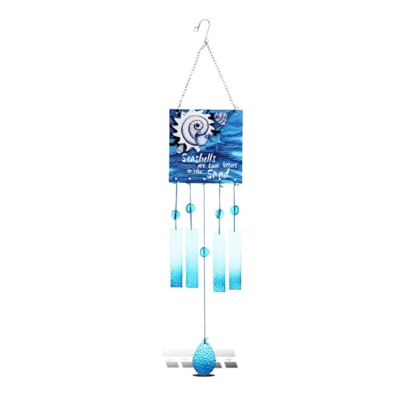 CoTa Global "Welcome" Seashell Hanging Sea Glass Wind Chime 29.92 Inch, Nautical Glass Windchime Outdoor Decor for Harmonic Porch, Patio & Garden, Unique Beach Art Indoor Wind Chime Window Mobile