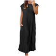 thumbnail image 1 of Vestido sin mangas con cuello redondo y pliegues para mujer 2025: color liso informal, poliéster ligero para el día a día en primavera/verano., 1 of 3