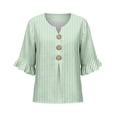 thumbnail image 5 of GILIGEGE Womens Tops Dressy Casual 3/4 Ruffle Sleeve Henley Shirts for Women Decorative Button Front Loose Fit Casual Work Tops Summer Vacation Outfits Fashion Boho Stripe Shirts Print Tops Green, 5 of 5