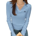 thumbnail image 2 of Women Long Sleeve Shirts Business Casual Work Tops Blouse Fitted Collared V Neck Shirt  M, 2 of 7