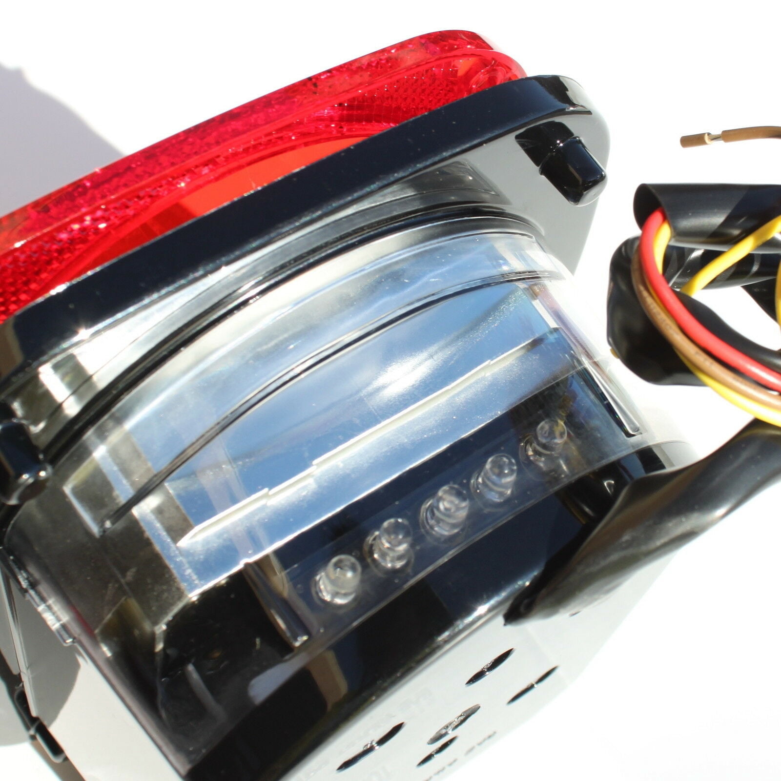 Bright Clear Lens Red Jeep TJ CJ YJ JK Replacement Stop Brake Turn Tail Lights with LED Illuminator on Left (Truck Trailer Boat) 25117L-C