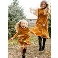 thumbnail image 2 of Robes Maman et Moi Manches Longues Mode Velours Lotus Extensible Couleur Unie Manches Bouffantes Vêtements Assortis, 2 of 10