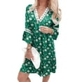 thumbnail image 2 of 2024 Clearance! JINMGG Dress for Women under 10 Women Casual Summer Dresses 3/4 Sleeve Party Tunic Swing Casual V Neck Boho Paisley Print Lace Trim V-neck Midi Dress Green S, 2 of 5