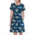 thumbnail image 1 of Disketp Cartoon Surfer Sharks para Vestido de Manga Corta para Mujeres, Vestidos de Verano para Mujeres, Casual y Holgado para la Playa, 1 of 6