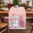 thumbnail image 2 of Pink Christmas Dresser Scarf Farmhouse, Dining Table Decorations for Wedding/Parties, Snowman Snowflake Gifts Xmas Tree Table Runner 120 Inches Long for Kitchen Dining, 13 x 120 In, 2 of 9