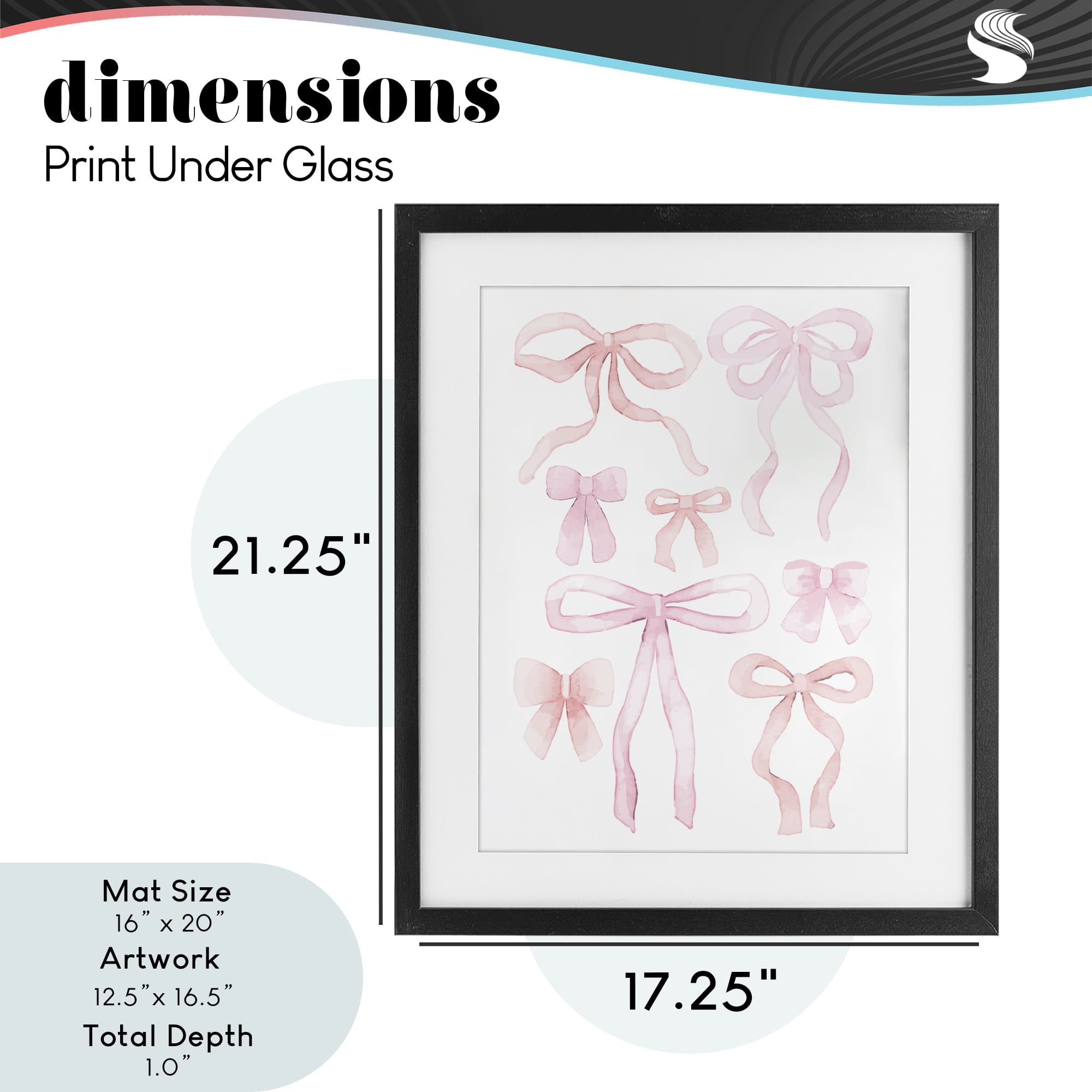 Feminine Chic Bows Black Framed Print Under Glass, design by Kim Allen