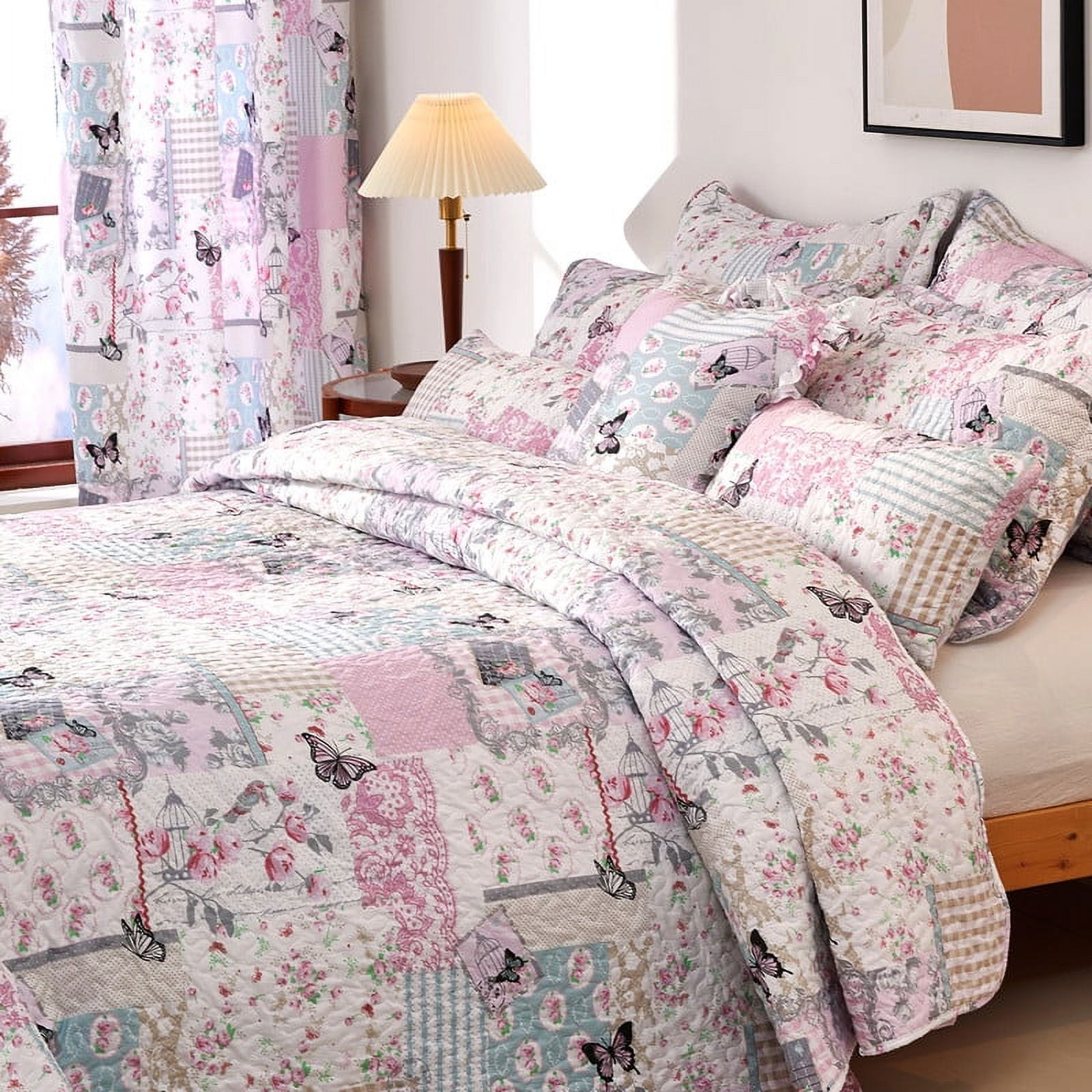 Evenhug Quilts 2-Piece Multi-Color Patchwork Floral Quilt Set With Shams