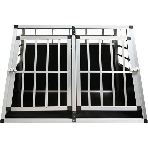 Double Transport Box with Double Doors Doors Cage Aluminium Puppy Travel Crate Box Trapezoidal Kennel Dog Cat Carrier Cage
