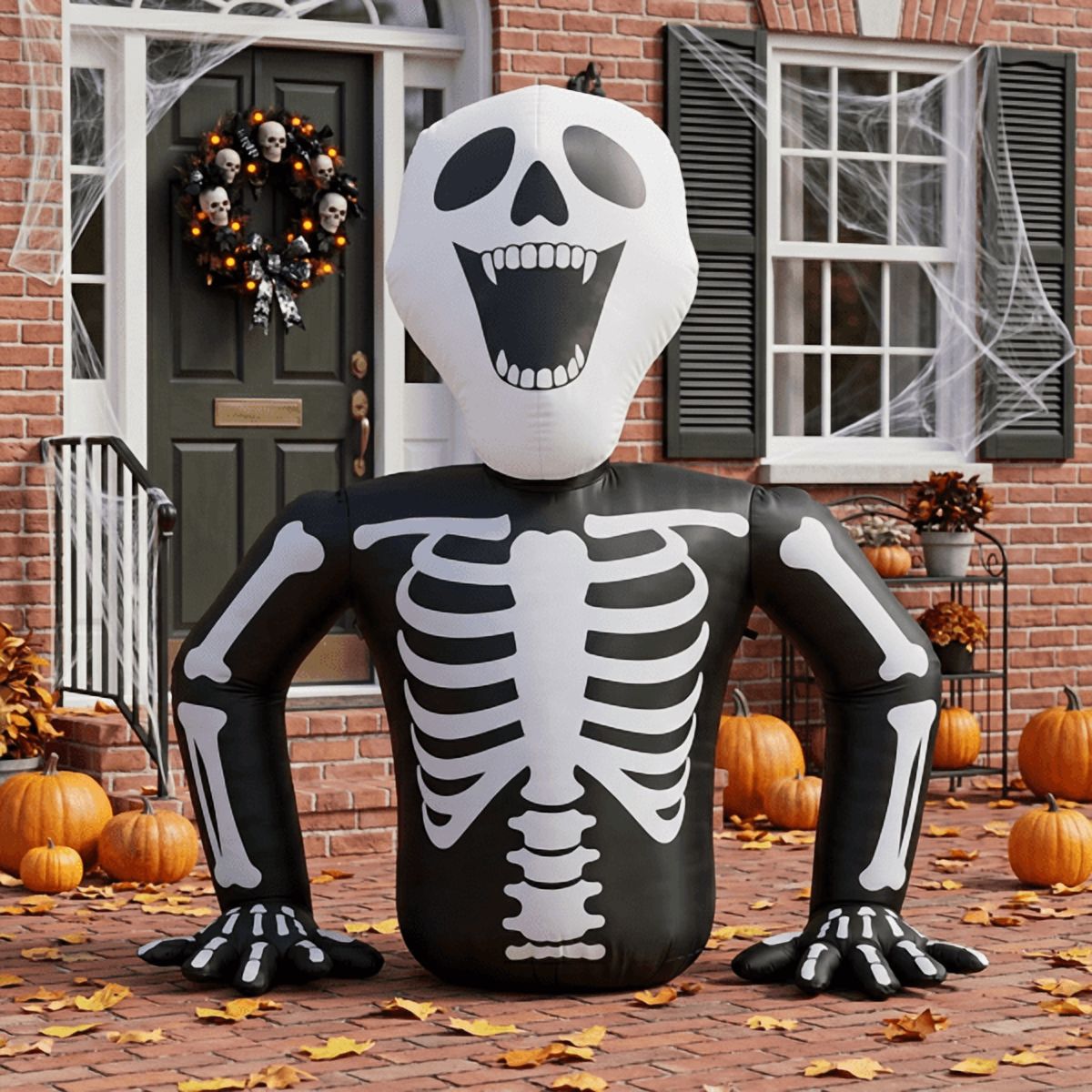 Alvantor 6 ft Halloween Inflatable Skeleton with 3 LED Lights, Black and White, for Outdoor Yard Display