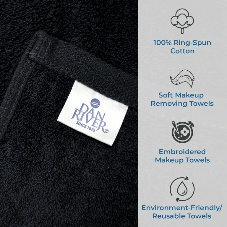 Makeup Towels Black 6/pack Soft Cotton Face Washcloth Bleach safe Hang Loop