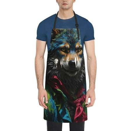 

Ocsxa Vintage Wolf Warrior Apron With Pockets Kitchen Bib Waterproof Resistant Women Men Unisex Adjustable