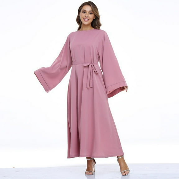 Women's Casual Dress Solid Dress Flare Sleeve Abaya Elegant Dress Arab Kaftan Long Sleeve Solid Dress Silk Gloves for Women Long Burka for Women Headwear Pregnancy Dress for Women plus Size Dresses