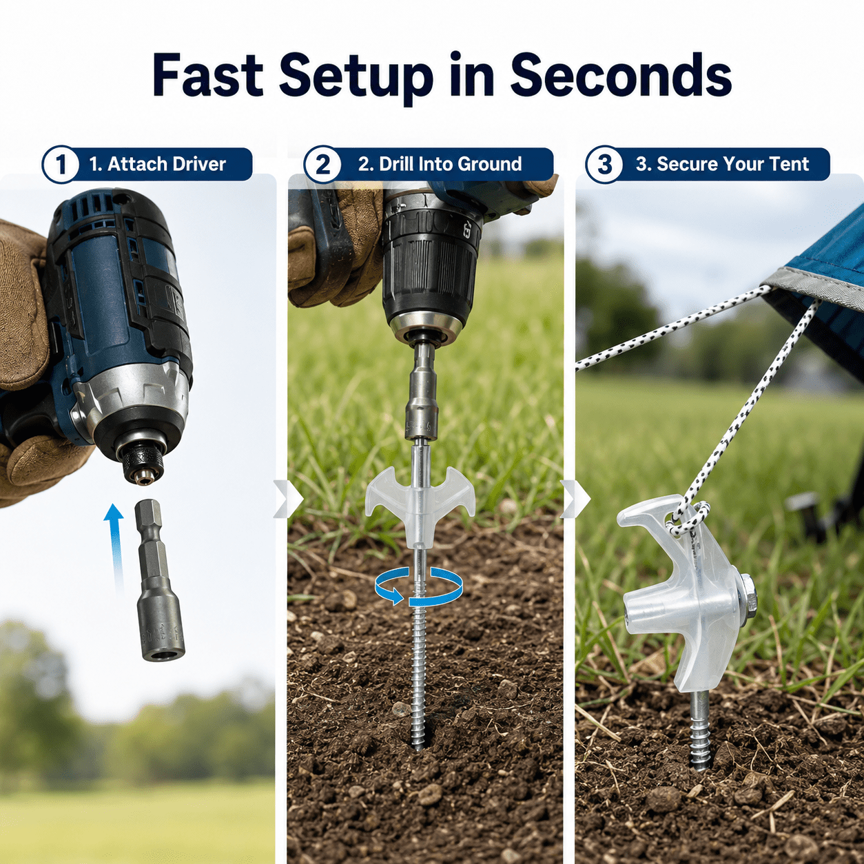 Kabuer Heavy-Duty Screw-In Metal Tent Stakes with Hex Driver, 12-Pack