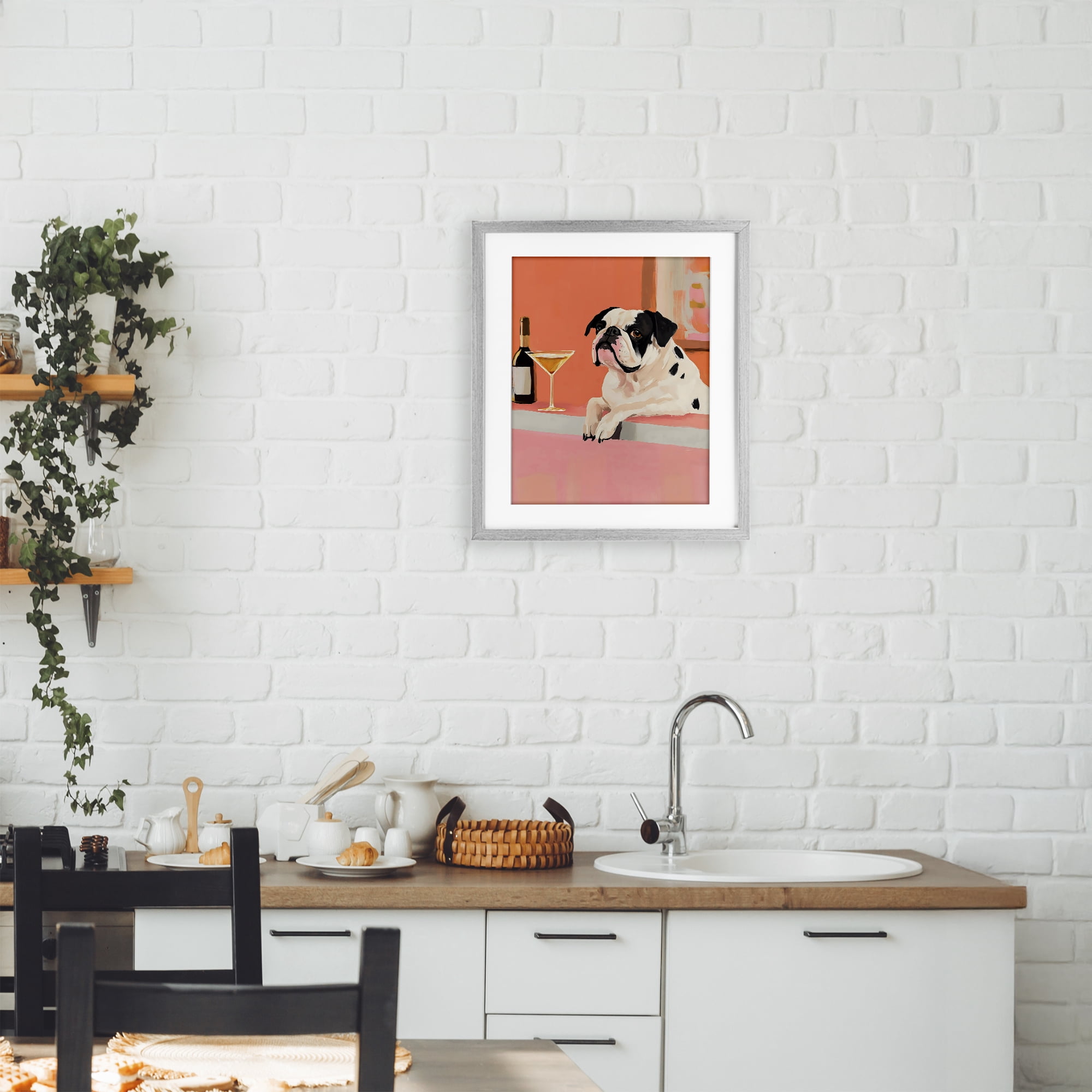 Stupell Industries Bulldog at Martini Lounge Gray Framed Print Under Glass, design by The Prints Vibe