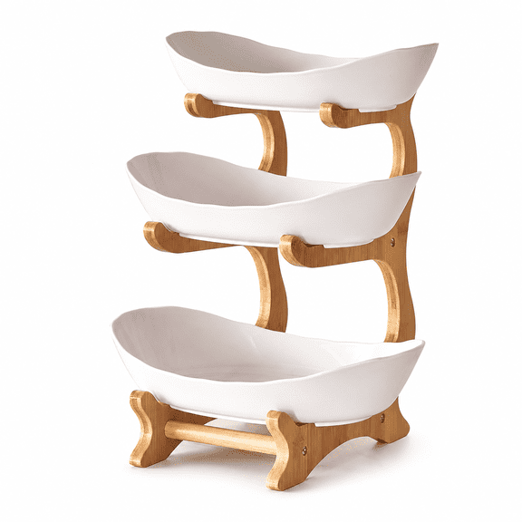 3-Tier Fruit Serving Tray Stand for Kitchen Countertop, Bamboo Rack for Fruits, Vegetables, Snacks, and Party Serving