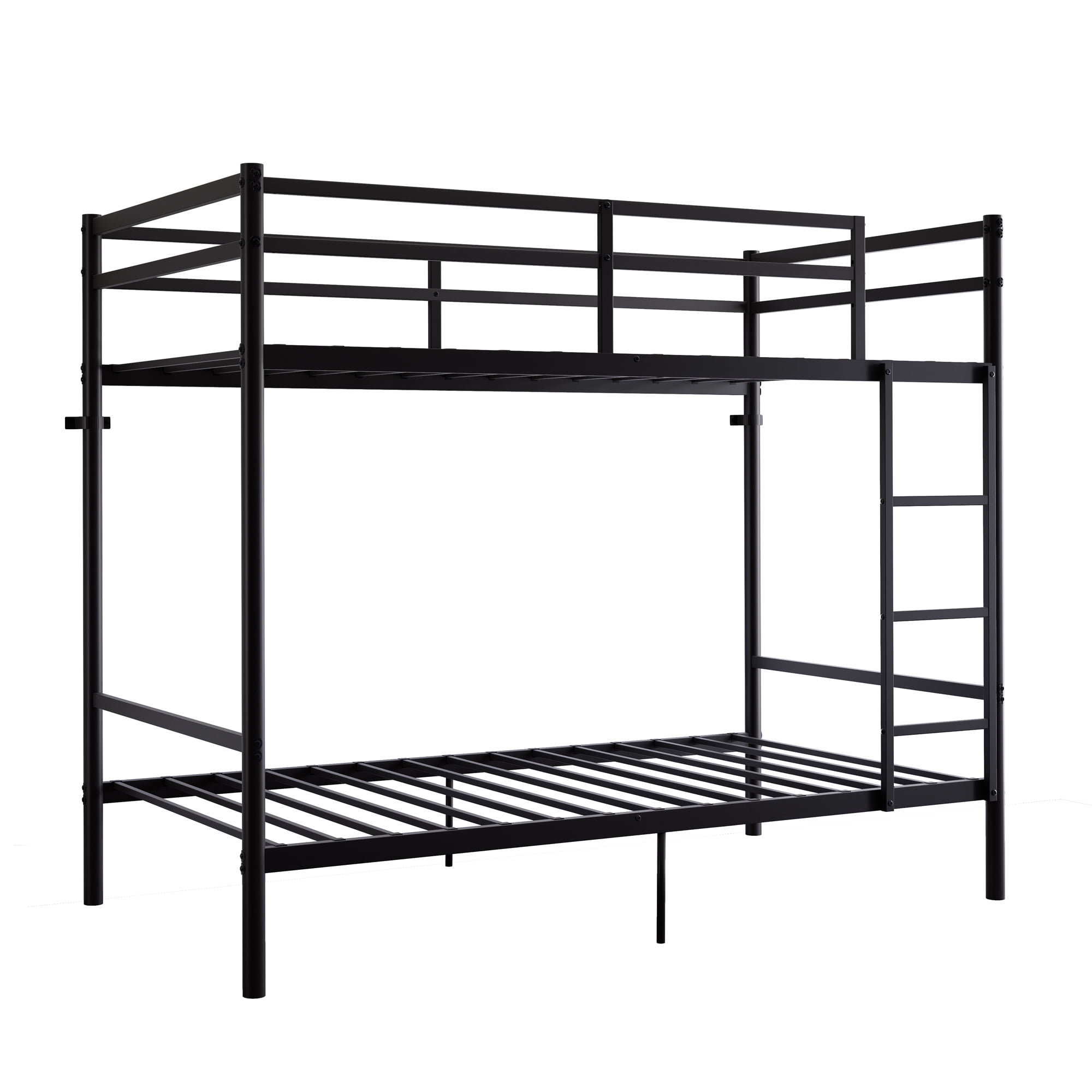 Leumius Twin Over Twin Metal Bunk Bed,Heavy Duty Bed Frame with Ladder and Guardrail for Bedroom, Dorm, Easy Assembly,Space-Saving,Black