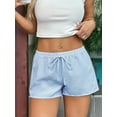 thumbnail image 4 of Women'S Striped Print Drawstring Elastic Waist Shorts Casual Wide Leg Low Rise Summer Boxer Shorts Light Blue M, 4 of 6