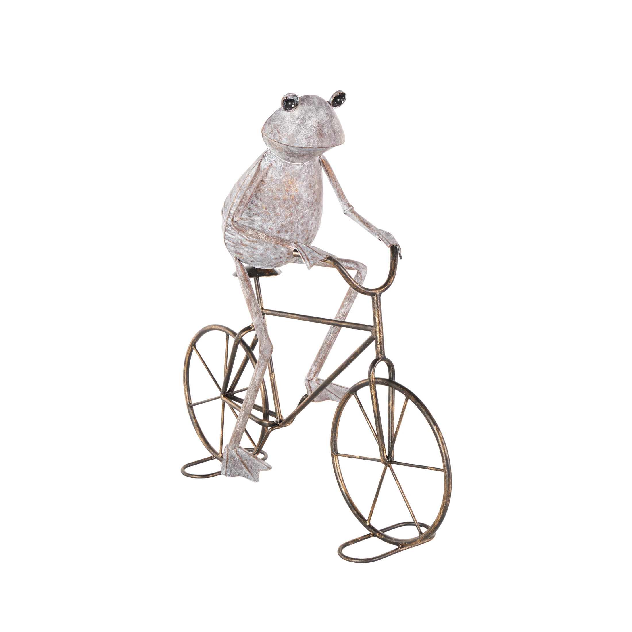 DecMode 20" On Bicycle Frog Garden Sculpture with Gold Accents
