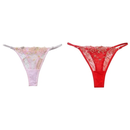 2-Pack Womens Large Size Womens Embroidered Hollow Mesh Seductive Womens Thong Panties Bikini Underwear Women Lace Mesh Underwear Postpartum but Pads Underwear Comfy Underwear for Women Sheer