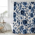 thumbnail image 6 of Navy Blue Botanical Peony Shower Curtain Set - 72" x 78" Washable Bathtub Curtain with 12 Hooks, Vintage Floral Blossom Waterproof Fabric Stall Shower Curtains for Bathroom/Bathtub Décor, 6 of 6