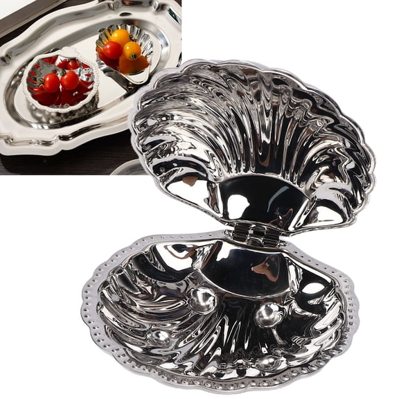 Elowen Dessert PlatterShell Jewelry Dish Trinket Tray Decorative Jewelry Plate Serving Tray for Nuts Appetizers Home Party Decor Silver Finish