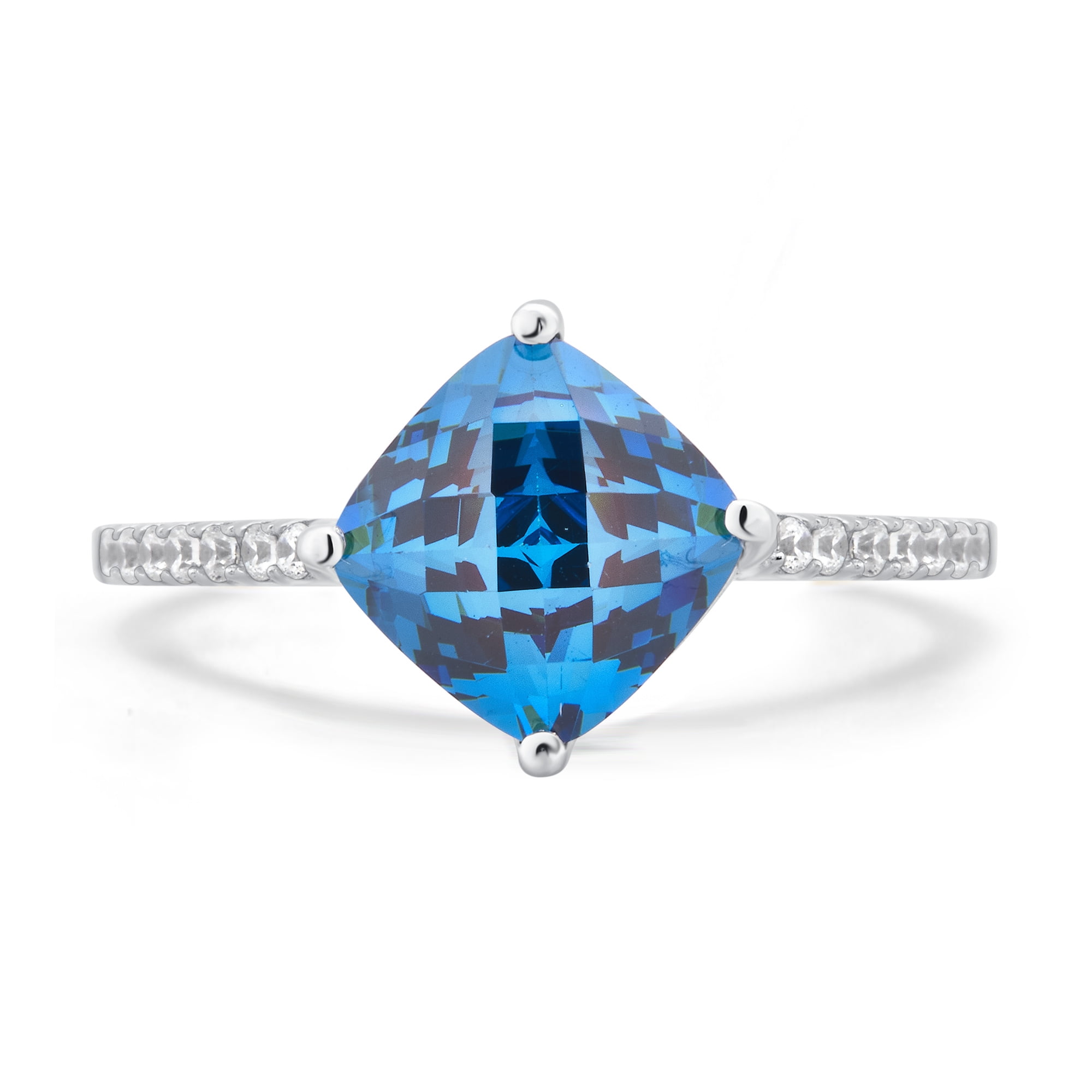 3 7/8 Carat T.W Created Swiss Blue and Cubic Zirconia Sterling Silver Engagement Ring