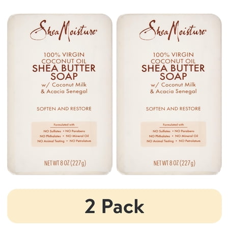 (2 pack) SheaMoisture Shea Butter Hydrating Bar Soap 100% Virgin Coconut Oil All Skin Type, 8 oz