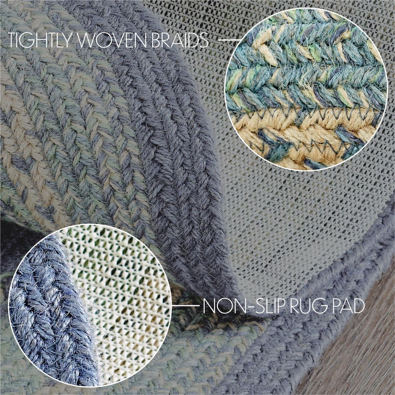 VHC Brands Jolie Farmhouse 60"x96" Area Rug Blue Textured Jute Striped Pad Oval Floor Decor