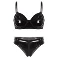 thumbnail image 3 of Conjunto de lencería íntima sexy para mujer, de charol con aspecto mojado, sujetador sin aros y braguitas con cremallera frontal de corte alto, 3 of 5
