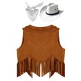 thumbnail image 4 of YONGHS Western Cowgirl Cowboy Outfit Kids Sleeveless Jacket Vest with Hat Bandana Cosplay Outfit Brown&White 8, 4 of 5