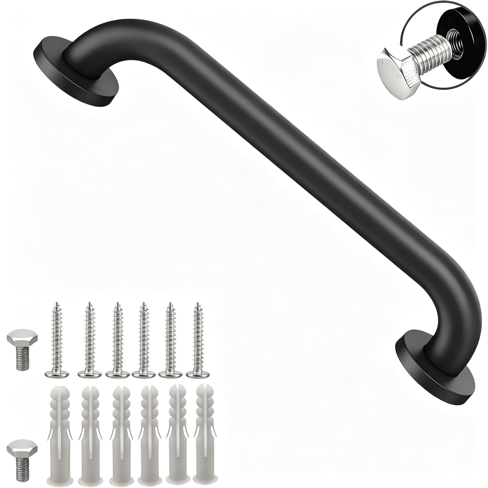 ZHZFKQ 16 Inch Black Stainless Steel Handrail,Safety Grab Bars for Wall,Handicap Grab Bars for Bathroom,Shower,Toilet,Rv Handrail,Hand Rails for Indoor Stairs,Stair Railing Indoor&Outdoor