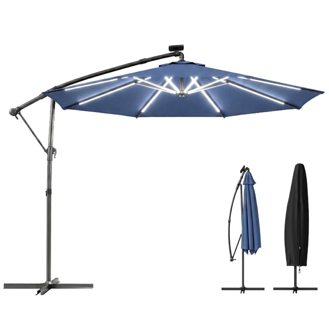 Outsunny 10 ft Offset Patio Umbrella with Solar Light, Hanging Parasol