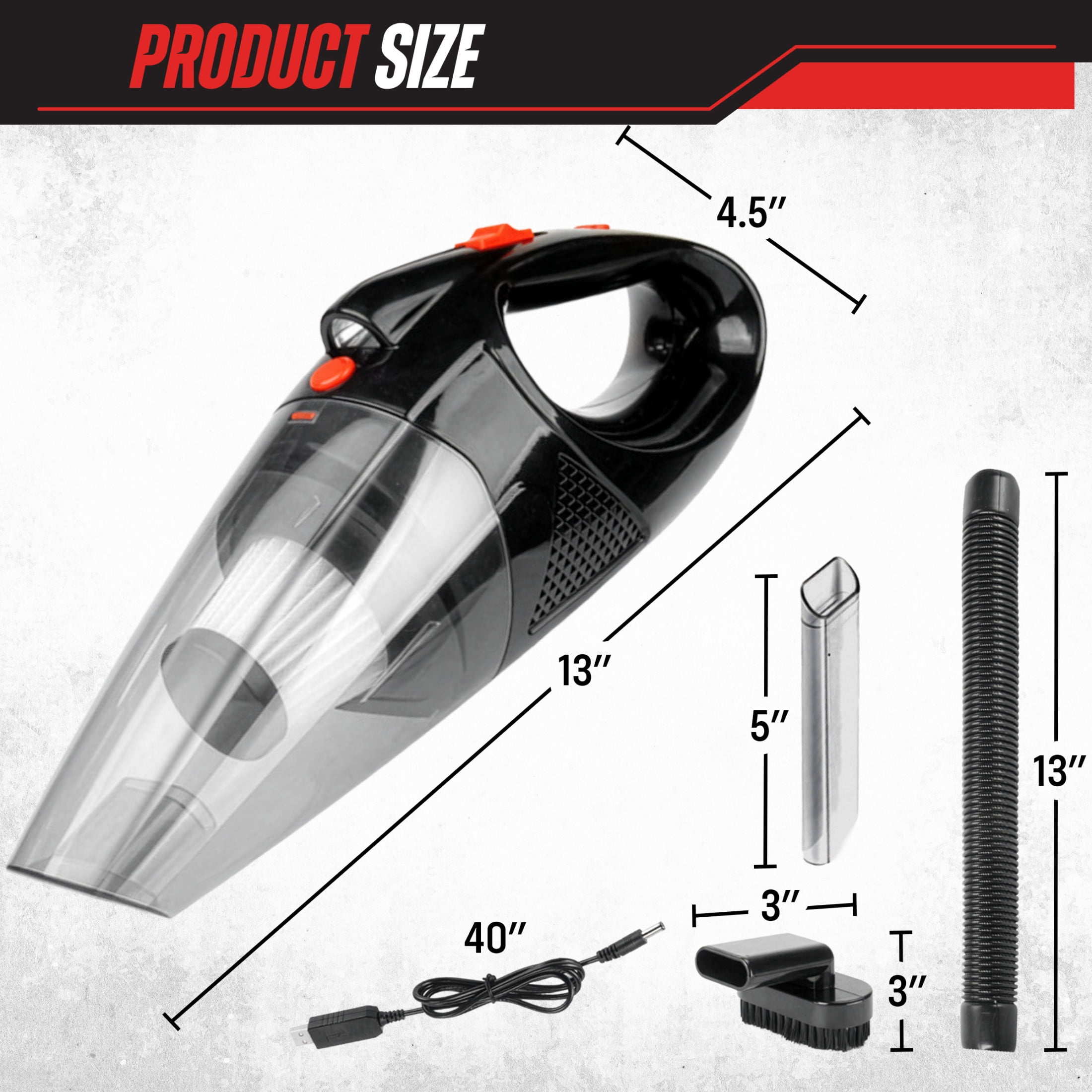 Stalwart 5,500Pa Handheld Vacuum Cordless Car Vacuum with Light, Washable Filter, and Attachments