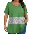 thumbnail image 5 of Ounisa Plus Size Tops for Women Short Sleeve Summer Criss Cross Elbow Pullover Color Block Crewneck/V Neck Tee Tunic Loose Fit Tshirts XL-5XL, 5 of 6