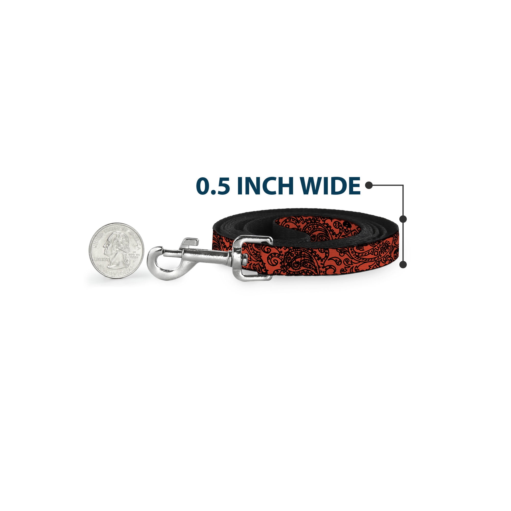 Buckle-Down Pet Leash, Dog Leash, Bandana Skulls Orange Black, 6 Feet Long 1.0 Inch Wide