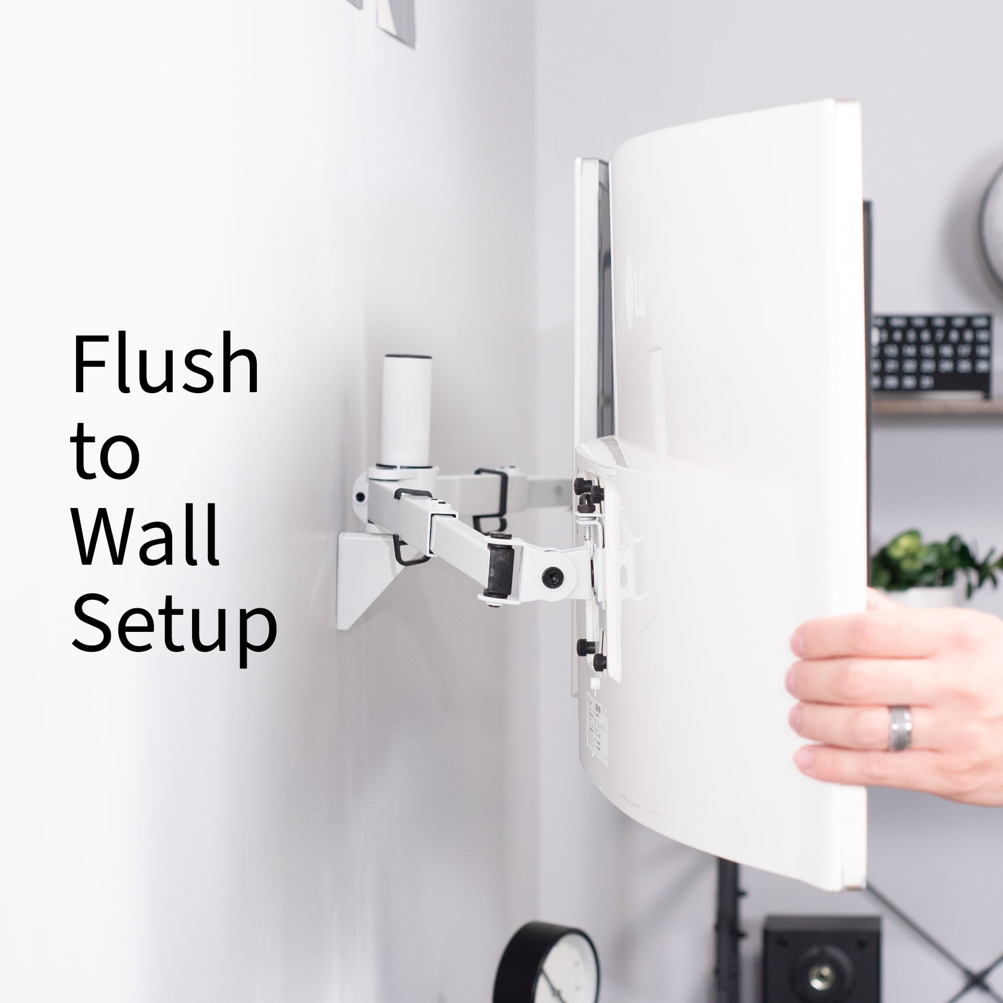 VIVO White Telescoping Flush Wall Mount for Dual 27"- 38" Ultra Wide Monitors